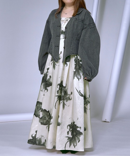 Ezick ワンピース Vintage flower サイドタックサテンキャミ