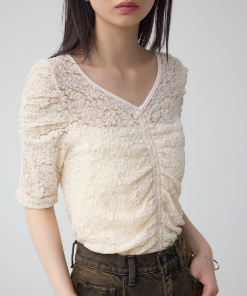 【おすすめ】 MOUSSY BY AZUL tシャツ レディース 2WAYギャザーレーストップス トップス