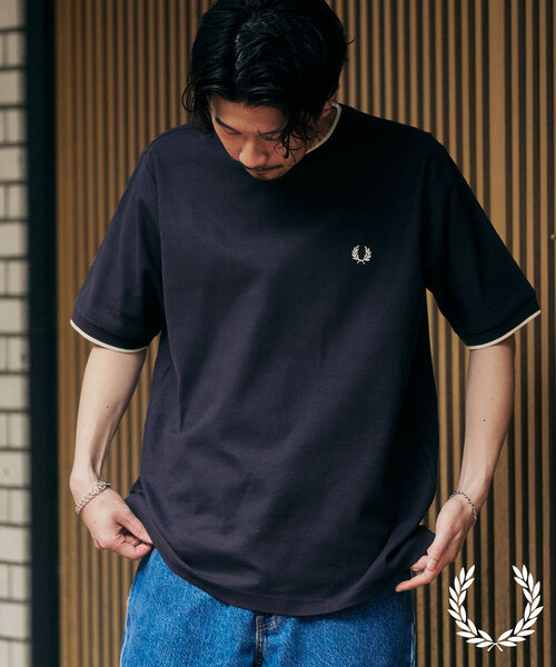 【新品】FRED PERRY 417別注 Tシャツ（ネイビー_Ｌサイズ） 417 EDIFICE tシャツ FRED PERRY 417別注 Textured Single