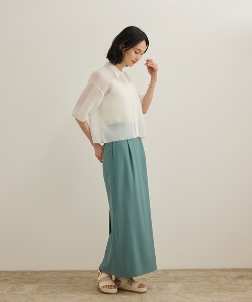 ROPE' カーディガン 「洗える」シアークロップドポロニット