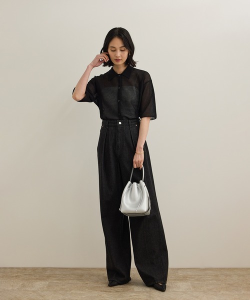 カーディガン 「洗える」シアークロップドポロニット レディース ROPE' カーディガン 「洗える」シアークロップドポロニット