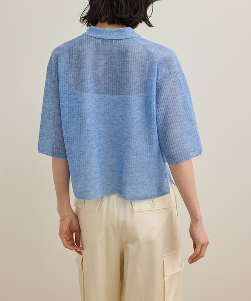 カーディガン 「洗える」シアークロップドポロニット レディース ROPE' カーディガン 「洗える」シアークロップドポロニット