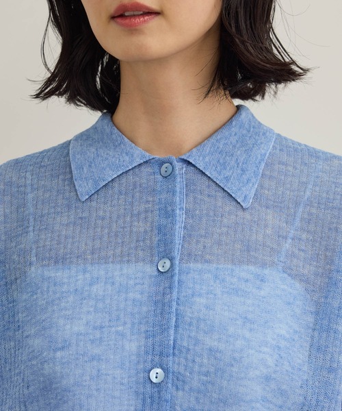 カーディガン 「洗える」シアークロップドポロニット レディース ROPE' カーディガン 「洗える」シアークロップドポロニット