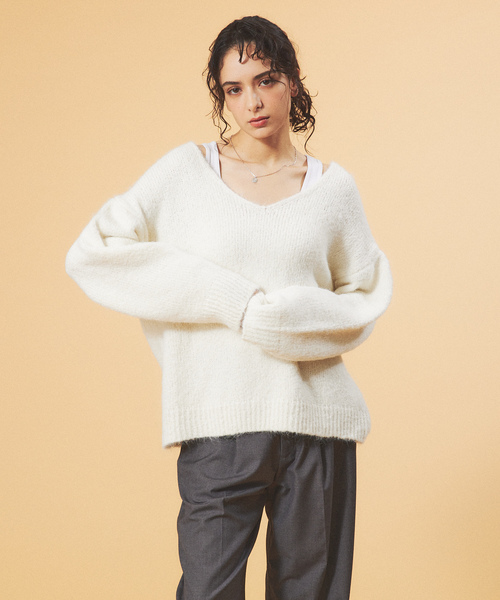 「Rouge vif」 Vネックニット フリー ホワイト レディース_画像3