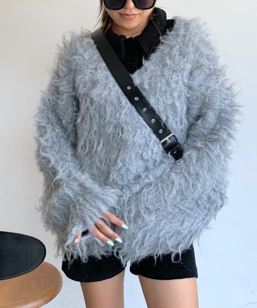 「SHAGGIE」 長袖ニット FREE ブルー レディース_画像3