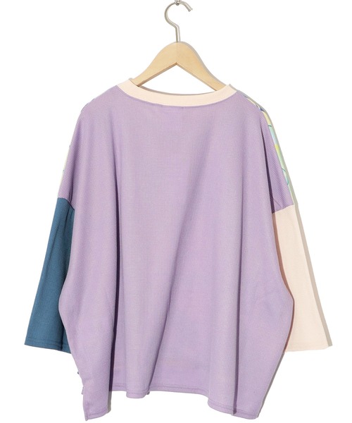 tシャツ 152633：アニメなネコ柄 バイカラー7分袖プルオーバー レディース 152633：アニメなネコ柄 バイカラー7分袖プルオーバーの通販-ScoLar