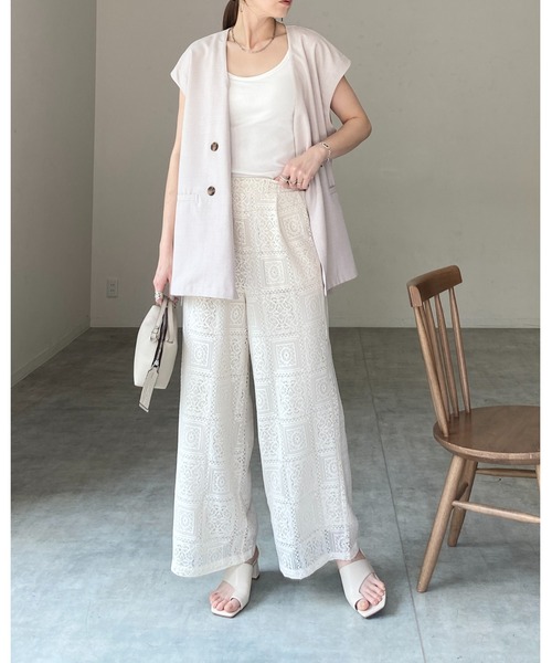 She's Closet ベスト ジレ リネンタッチ深Vネックフレンチ