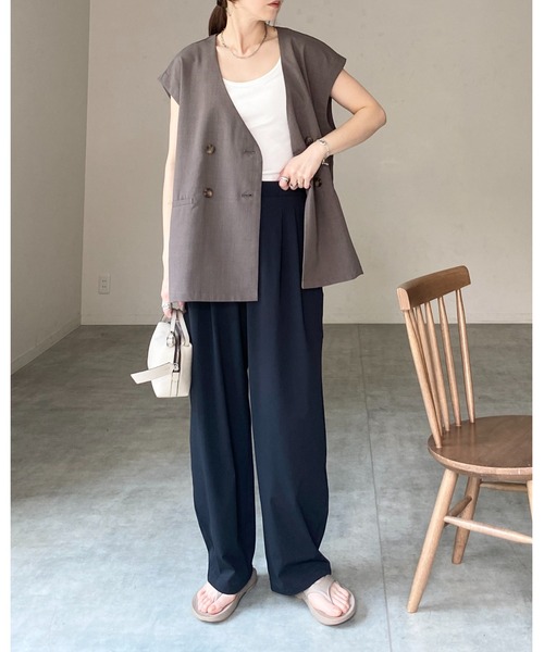 ベスト ジレ リネンタッチジレ レディース She's Closet ベスト ジレ リネンタッチ深Vネックフレンチ