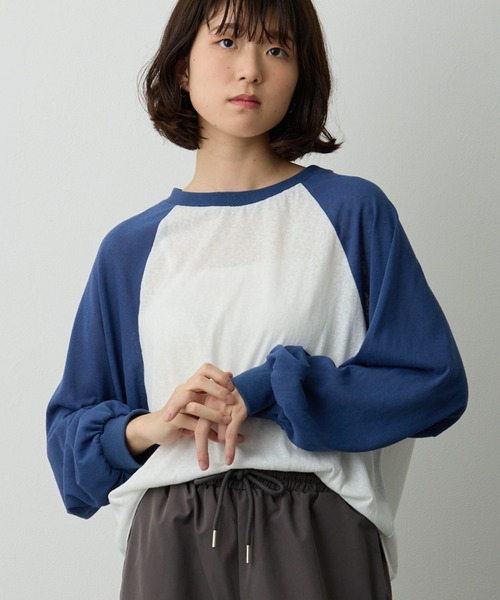 tシャツ 透かし編みラグラン配色ロンT レディース tシャツ 透かし編みラグラン配色ロンT レディース : ZOZOTOWN