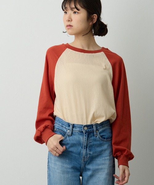 Lipoy tシャツ 透かし編みラグラン配色ロンT レディース : ZOZOTOWN