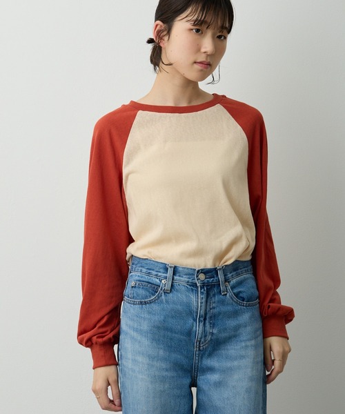 Lipoy tシャツ 透かし編みラグラン配色ロンT レディース : ZOZOTOWN