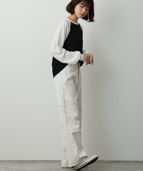 Lipoy tシャツ 透かし編みラグラン配色ロンT レディース : ZOZOTOWN