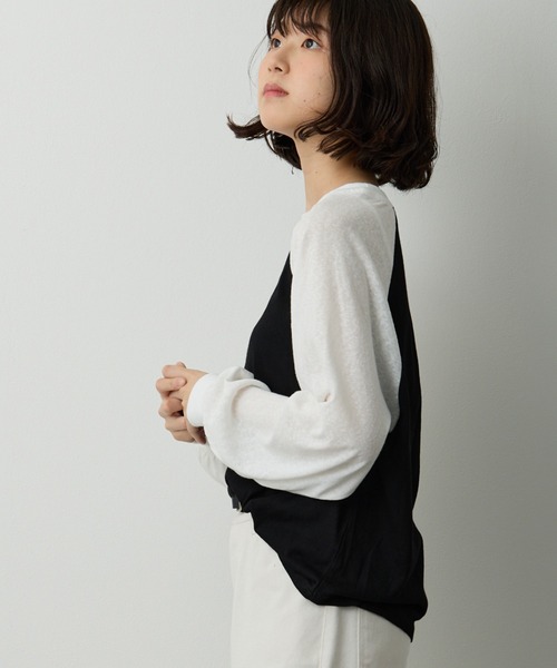 tシャツ 透かし編みラグラン配色ロンT レディース : ZOZOTOWN