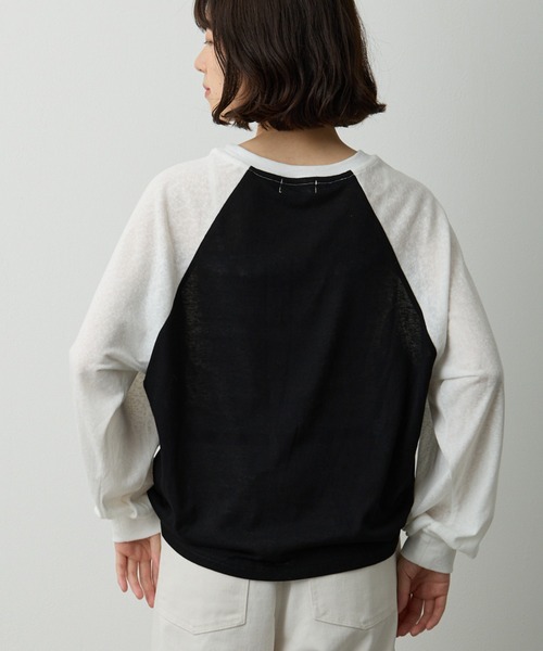 tシャツ 透かし編みラグラン配色ロンT レディース tシャツ 透かし編みラグラン配色ロンT レディース : ZOZOTOWN