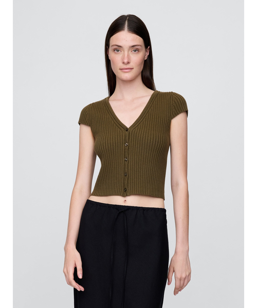 GAP カーディガン クロップド リブカーディガン レディース