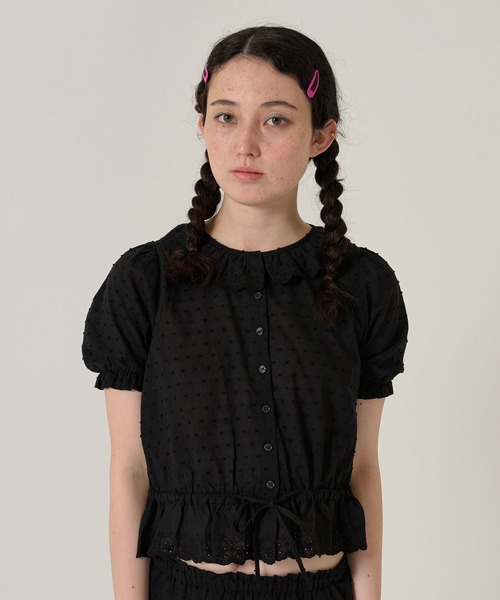 TINA:JOJUN / 半袖ブラウス TINA：JOJUN ブラウス シャツ ちび襟 半袖ブラウス レディース