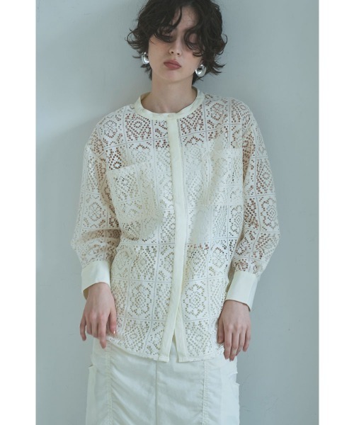 ブラウス シャツ LACE COMBINATION SHEER SHIRT レディース