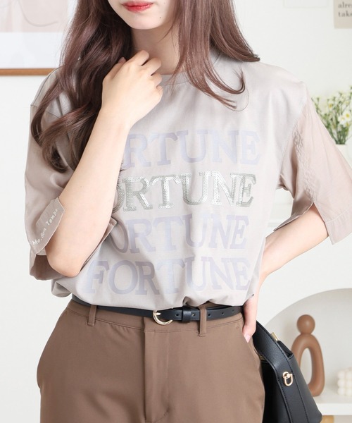 tシャツ EGLANTINE ロゴスパンコール半袖カットソー レディース