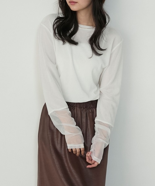 forksy.（フォルクシー） tシャツ 「forksy.」袖シャーリング ベロア