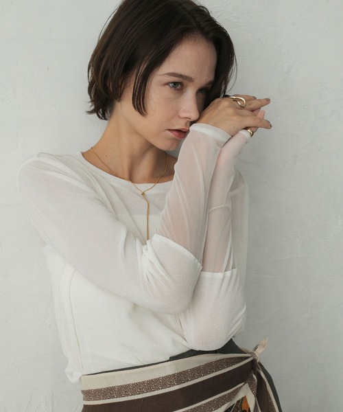 forksy.（フォルクシー） tシャツ 「forksy.」袖シャーリング ベロア