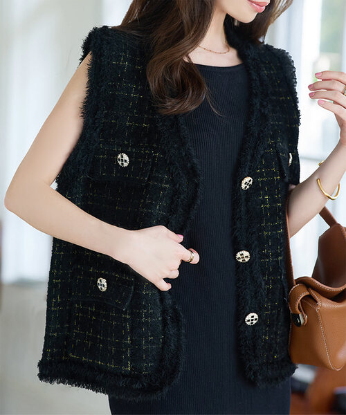 KOBE LETTUCE（神戸レタス） ベスト ジレ ツイード風フリンジ