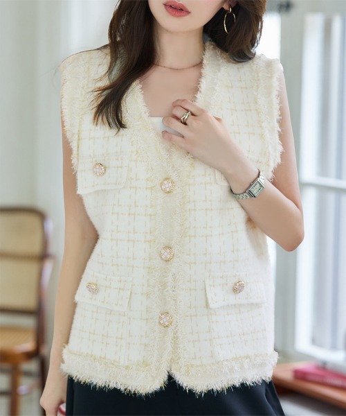 KOBE LETTUCE（神戸レタス） ベスト ジレ ツイード風フリンジ