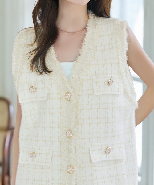 KOBE LETTUCE（神戸レタス） ベスト ジレ ツイード風フリンジ