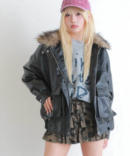 ジャケット・アウター pinpin SPINNS（スピンズ） コート アウター 2WAYオーバーサイズ合皮A2