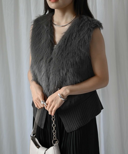 ＆HALF ベスト ジレ ファー付きニットベスト レディース : ZOZOTOWN