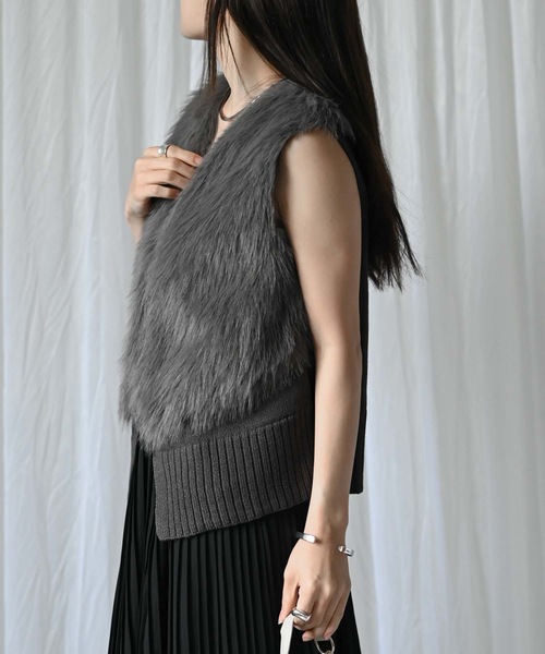 ＆HALF ベスト ジレ ファー付きニットベスト レディース : ZOZOTOWN