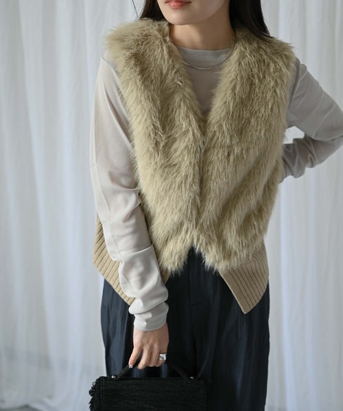 ＆HALF ベスト ジレ ファー付きニットベスト レディース : ZOZOTOWN