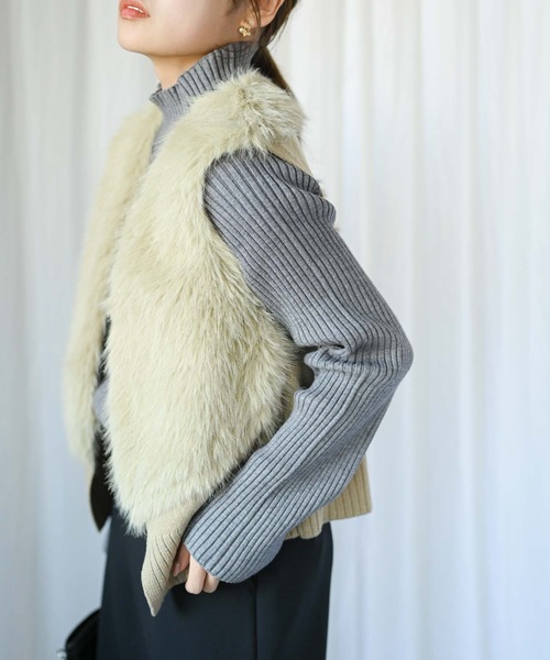 ＆HALF ベスト ジレ ファー付きニットベスト レディース : ZOZOTOWN
