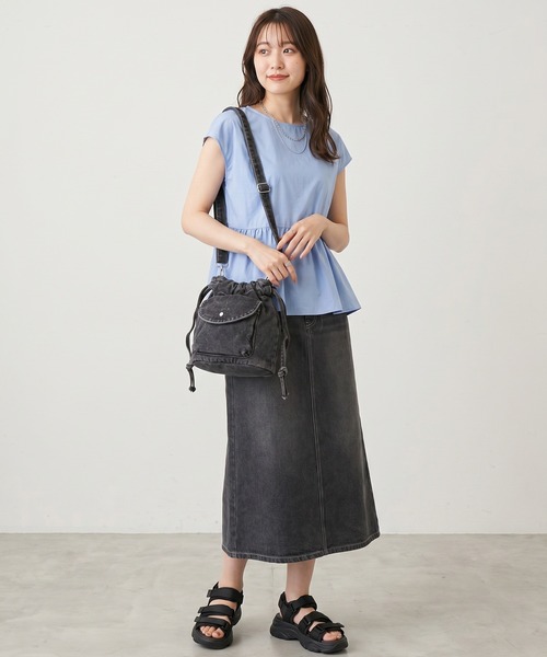 デニム×レザー 巾着型 ショルダーバッグ Crossi ショルダーバッグ バッグ 巾着型デニムショルダーバッグ
