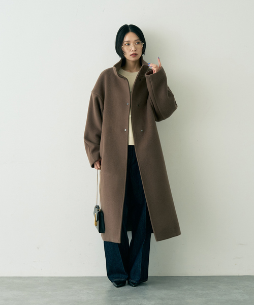 ノーカラー ロングコート（Rouge vif／レディースファッション