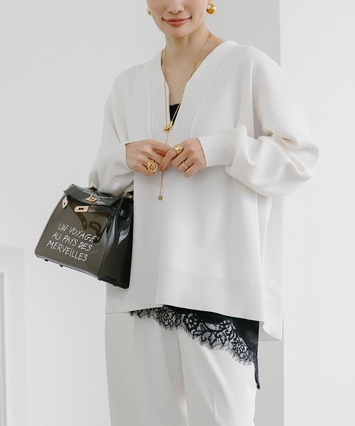 Emma Taylor（エマテイラー） tシャツ フロント2wayニットVネックプル