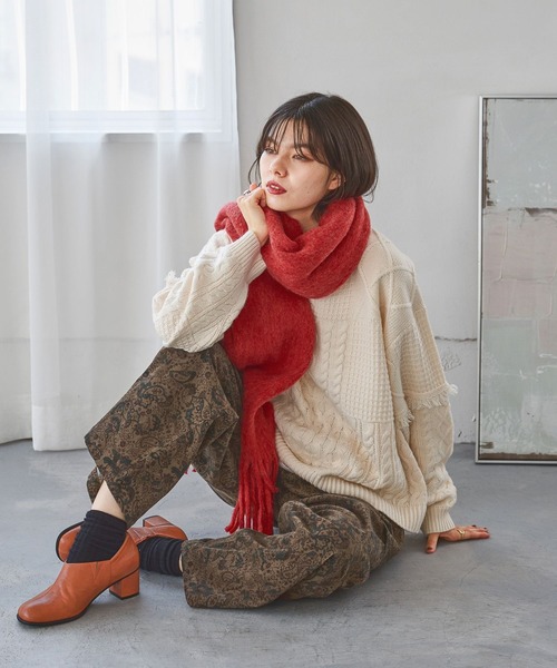 新品タグ付✨AULA AILA フリンジニット ケーブルニット　オーバーサイズ 未使用 タグ付き】AULA AILA ケーブルフリンジニット サイズ0 - メルカリ