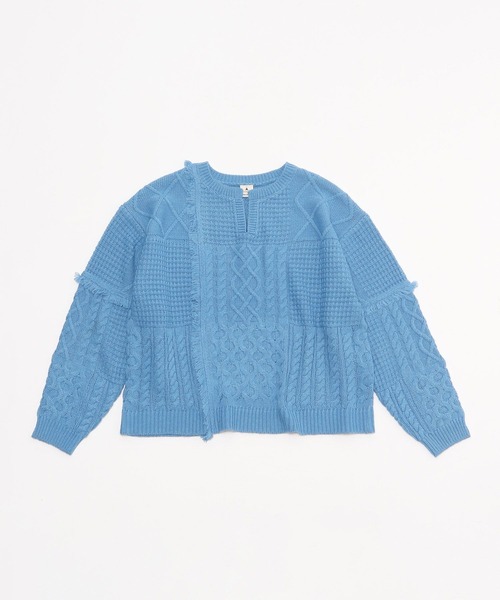 niko and…（ニコアンド） ニット セーター ケーブルフリンジニットプル