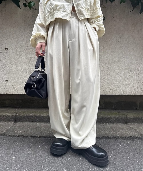 パンツ AMERI Ameri（アメリ） スラックス パンツ MULTI TUCK NARROW BELT PANTS