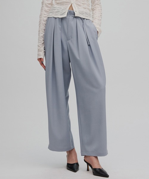 スラックス パンツ MULTI TUCK NARROW BELT PANTS レディース