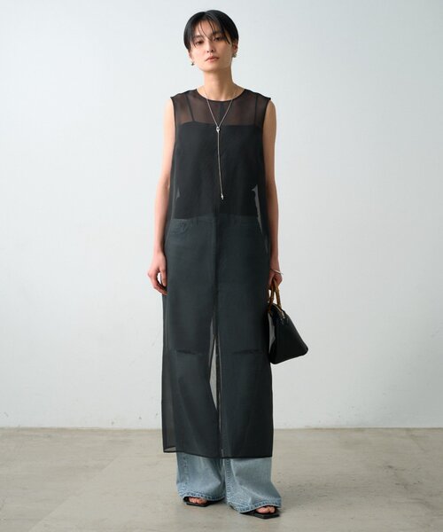 ラウンジドレスノースリーブ ロングワンピース ブラックM size新品未使用 Loungedress（ラウンジドレス） ワンピース 「JAPAN MADE」シアー