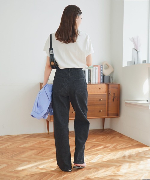 URCH ウエストゴムデニムパンツ 楽天市場】ストレッチ ストレート ワイド デニム レディース