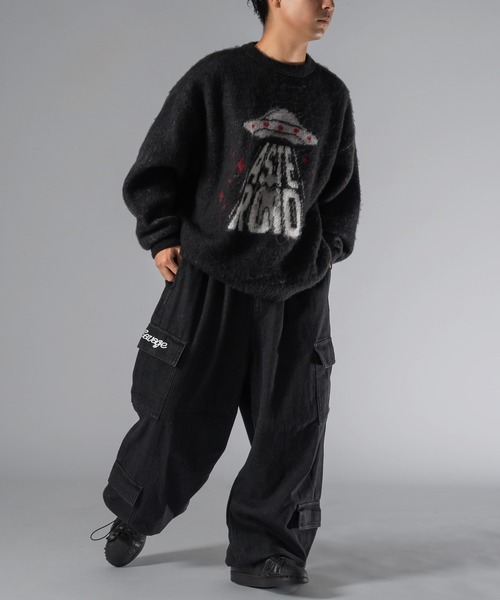 大人気♡♡Lig. リグドット♡低身長♡新品♡ワイドカーゴパンツ♡ブラック♡♡ セール】【低身長向けアイテム】裾絞りダブルポケットデニム