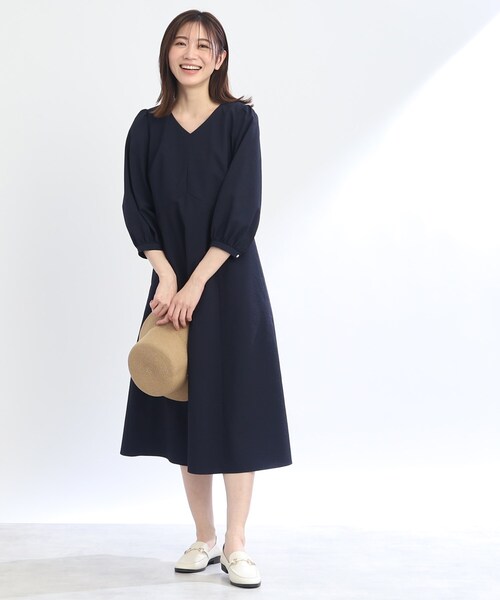 未使用タグ付　リフレクト　Vネックサッカーワンピース　接触冷感　定価27940円 Reflect ワンピース 「SALE/接触冷感／洗える」Vネックサッカー