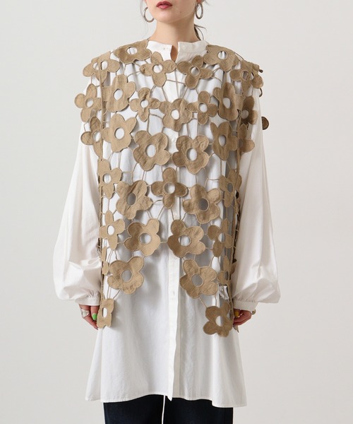 ☆美品☆KANEKO ISAO高級レース ベスト・ジレ フリル　リボン　F blo246005.jpg