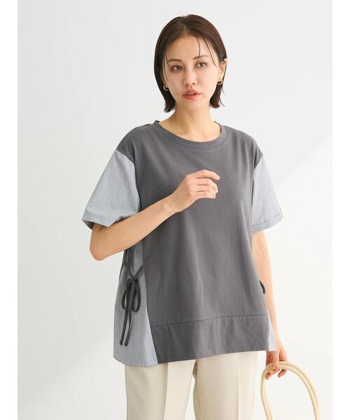 tシャツ ヘリンボーンストライプドッキングプルオーバー レディース VIS tシャツ 「新色追加」「美easy」ねじりリボンTシャツ