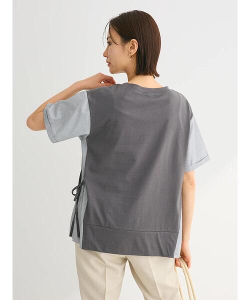 tシャツ 布帛ドッキングプルオーバー レディース Green Parks tシャツ 脇リボン5分袖布帛ドッキングプルオーバー