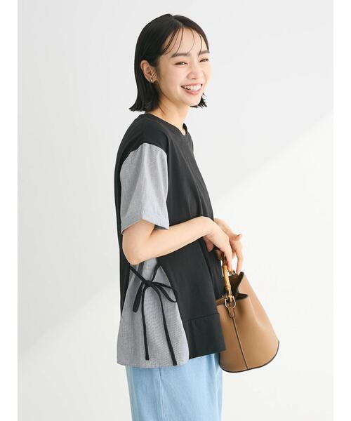 tシャツ ヘリンボーンストライプドッキングプルオーバー レディース VIS tシャツ 「新色追加」「美easy」ねじりリボンTシャツ