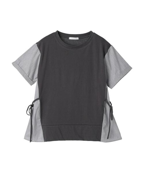 tシャツ 布帛ドッキングプルオーバー レディース Green Parks tシャツ 脇リボン5分袖布帛ドッキングプルオーバー
