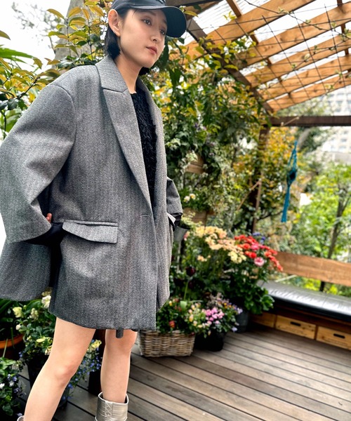 コート アウター ウールライクへリンボンオーバーコート レディース