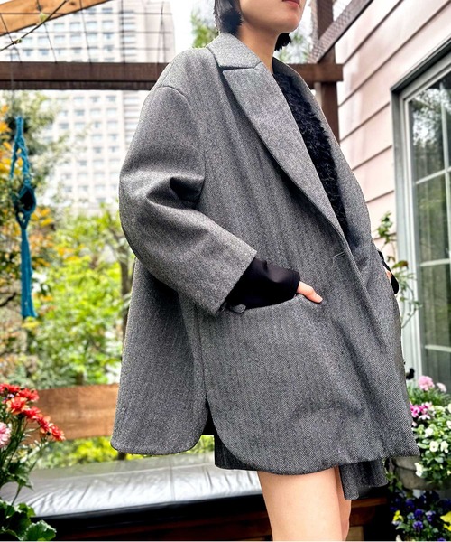 コート アウター ウールライクへリンボンオーバーコート レディース